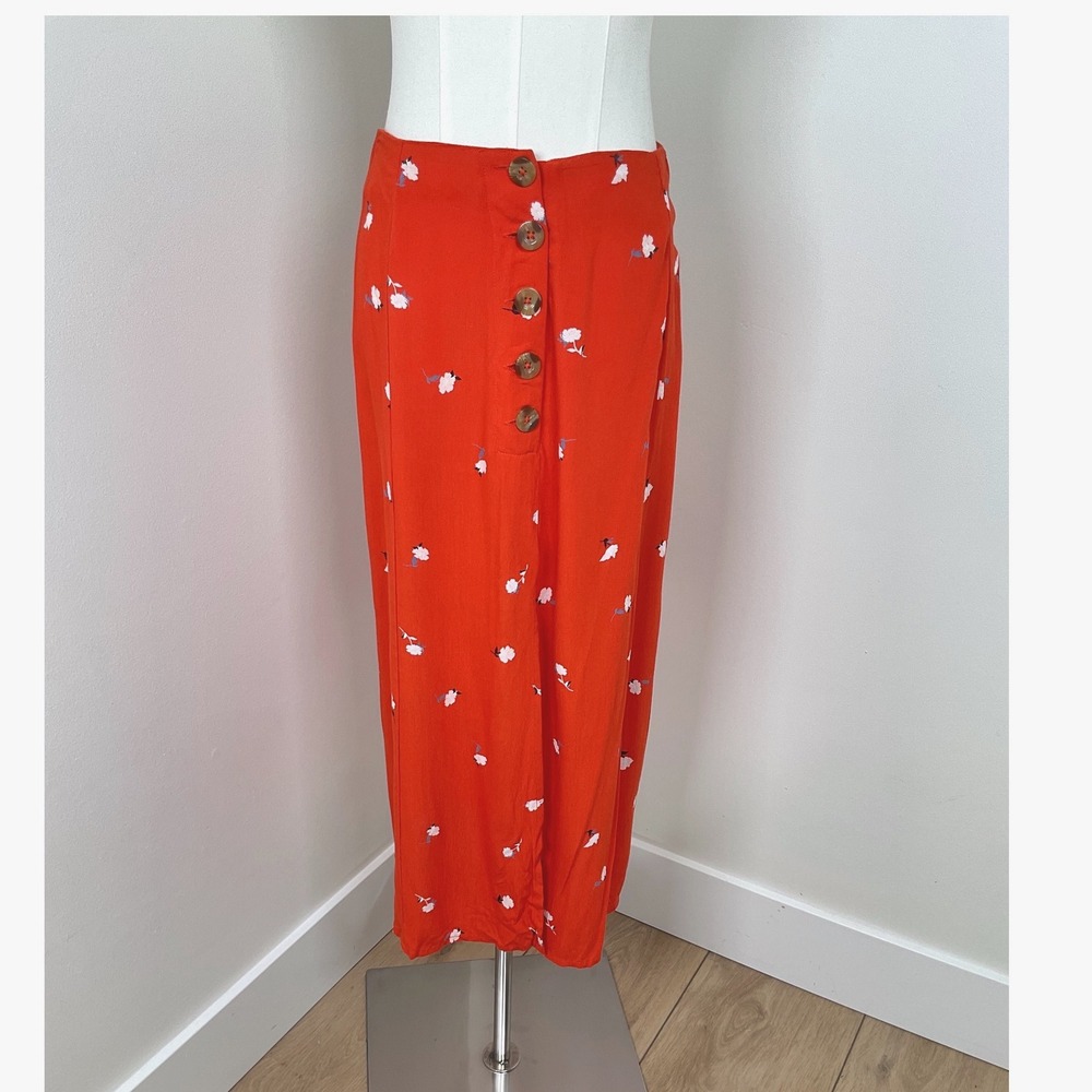 O'Neill Orange Floral Swim Coverup Skirt Button Front Casual Medium